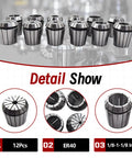 ER40 Collets Set 12 Pieces Common Sizes From One Eighth Inch To One And One Eighth Inch For R8 CAT40 BT40 CNC Chucks Or Holders