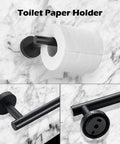 Wall-mounted stainless steel toilet paper holder from Eight Piece Adjustable Matte Black Bathroom Hardware Set With Telescopic Towel Rail From 15 To 27 Inches Includes Double Towel Bar Stainless Steel Toilet Paper Holder Towel Ring And Robe Hook Wall Mounted