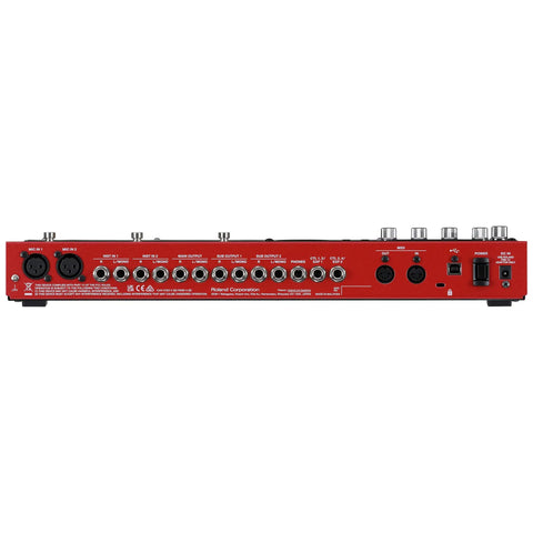 Back panel of Next Gen Floor-Based Loop Station for musicians with 6 real-time loops and multiple input-output connections.