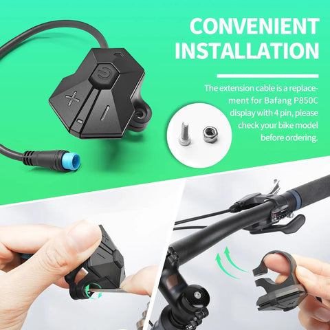 P850C Color Display Button Switch For Mid Drive Ebikes BBS01 BBS02B BBSHD, Plug And Play 4 Pin Blue Plug, 10.5cm Cable, Three Button Control With Power Up Down, Easy Screw Mount Replacement Accessory