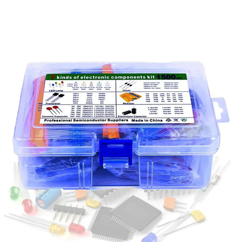 Mega 1500 Piece 7 Value Electronic Component Kit With Ceramic Capacitors Electrolytic Capacitors Resistors Transistors And LED Diodes box
