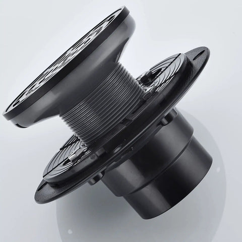 Round Shower Drain Kit Matte Black With Adjustable Base Flange 4 Inch Drain Cover With Threaded Adapter Removable Invisible Look