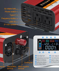 Beefy 1000W Pure Sine Wave Inverter showing multiple ports and detailed LCD display with functionality indicators.