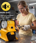 Pro Grade Cordless Bench Grinder With Dual 3 Inch Grinding Wheels and Sturdy Guard, compact design for sharpening tools.
