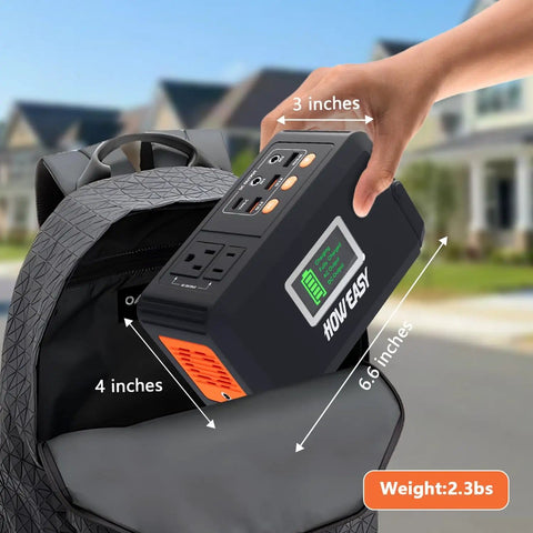 Portable Power Station 120W 240W Peak Solar Generator With 88Wh Battery being placed in a backpack