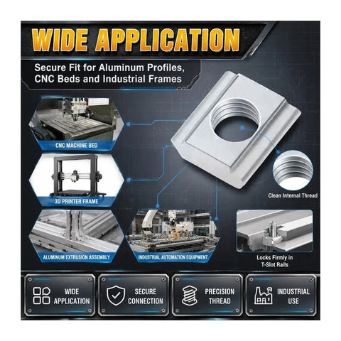 Heavy Duty Galvanized T Slide Nuts For Aluminum Extrusion Profiles Fits 20 Series Sliding Fastener With M3 M4 M5 Threads on CNC machines.