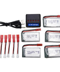 Five Pack 3.7V 800mAh 25C Rechargeable LiPo Batteries With JST Plug And All In One 4 In 1 Charging Board For MJX X300C X400W X600 X800
