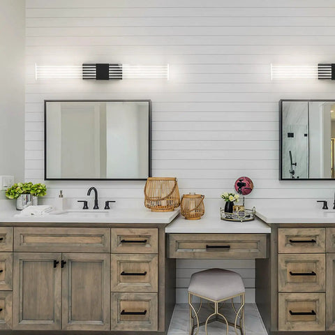 Black Modern LED Bathroom Vanity Light Bar For Mirror, 19.68 Inch, 8W, Cool Neutral White 4000K, in bathroom setting