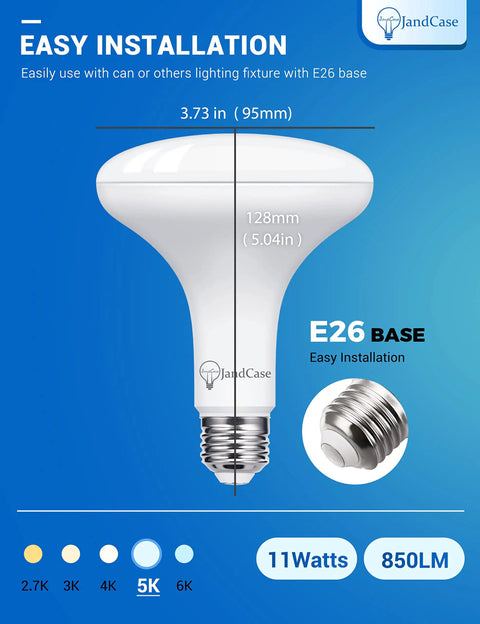BR30 LED Flood Light Bulbs 11W Low Power, 65W Equivalent, 850 Lumens, Dimmable, CRI 90+, Daylight White 5000K, UL Listed E26 base