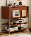 4-Tier Industrial Storage Shelf With Retro Magazine Holder Dope Solid Wood Bookcase For Bedroom Living Room Kitchen And Study