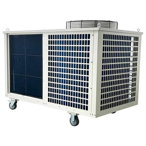 Heavy Duty Industrial Air Conditioner 61000 Btu Hour Cooling, mobile design with casters and protective mesh, ideal for large spaces.