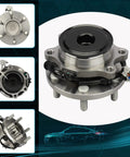 Front Wheel Bearing And Hub Assembly 6 Lug 2WD RWD With ABS Replacement Fits Nissan Frontier 2005 2016, Nissan Xterra 2005 2015, Suzuki Equator 2009 2012, Budget Friendly Wheel Hub Bearing Unit; front and side views