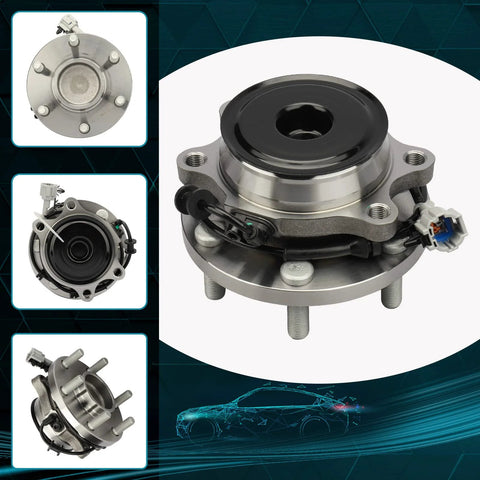 Front Wheel Bearing And Hub Assembly 6 Lug 2WD RWD With ABS Replacement Fits Nissan Frontier 2005 2016, Nissan Xterra 2005 2015, Suzuki Equator 2009 2012, Budget Friendly Wheel Hub Bearing Unit; front and side views