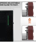 Close-up of Compact Mini Electric Belt Sander control panel showing 7 adjustable speeds for sanding and grinding tasks.