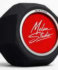 Black and red Melon Studio equipment with hexagonal design, part of Pro Grade Pop Filter And Mic Isolation Shield For Studio Voiceovers And Podcasts Portable Recording Booth Soundproof Box Noise Reduction Clear Crisp Vocals Easy Setup For Home Studio.