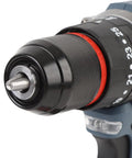 Close-up of Hardcore Brushless Cordless Drill Kit chuck and torque settings for easy DIY and woodworking tasks.