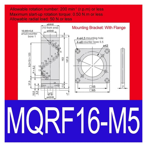 Technical diagram of Straight Up Heavy Duty Low Torque Rotary Joint Seal For Pneumatic Cylinders MQRF16-M5 with mounting specifications.
