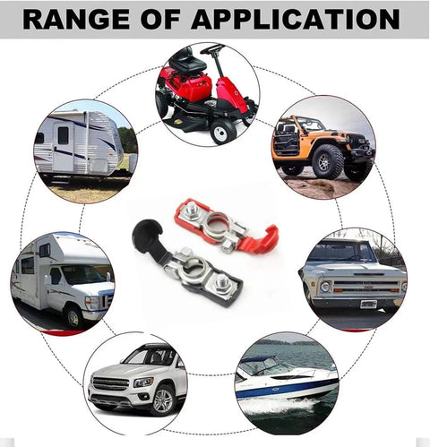 Negative And Positive Battery Cable Terminal Clamps Kit with Quick Release Connectors for cars, trucks, RVs, and more