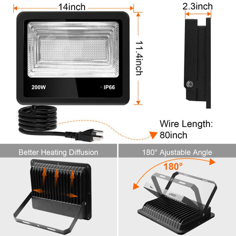 Dope 200W RGB LED Flood Light With Remote Control IP66 Waterproof Security Spotlight dimensions and features