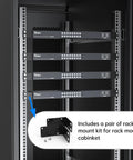 Slick 16 Port KVM Switch Console With Hella Reliable HDMI 4K At 30Hz Resolution installed in rack with mount kit.