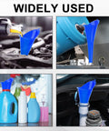 Long Neck Oil Funnel For Cars And Trucks, Built Tough Plastic Universal Pouring Tool For Oil Gas And Lubricants, Blue in use
