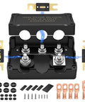 ANL Fuse Holder Includes 300A 400A 500A Fuses Max 1000A Waterproof Fuse Block 1 In 3-6 Out M8 Studs showing fuses and connectors.