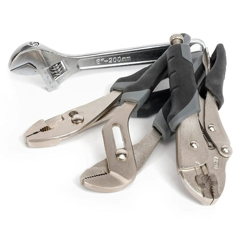 4 Piece Pliers And Wrench Set For Home DIY Repairs With 7 Inch Locking Pliers 8 Inch Slip Joint Pliers and Adjustable Wrench