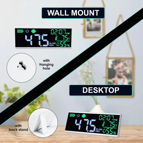Dope 13 Inch LED Decibel Meter With Time Temperature Humidity Readouts Measures 30 To 130 dB wall mount or desktop sound monitor