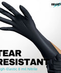 8 Mil Nitrile Disposable Gloves Diamond Textured Black Food Safe Large 50 Pcs showcasing tear-resistant feature.