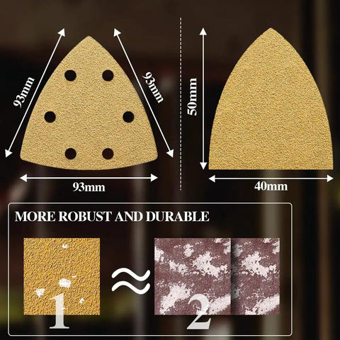 186Piece Oscillating Tool Sandpaper Kit with detail pads, triangle sandpaper dimensions 93mm, and finger sandpaper 40mm