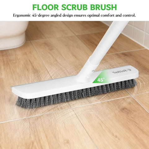 2 In 1 Floor Scrub Brush With Scraper, 48 Inch Adjustable Handle, Stiff Bristles For Tough Grime cleaning tile floor