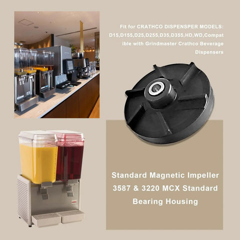 Beefed Up Magnetic Impeller And Bearing Sleeve Kit For Crathco Grindmaster Beverage Dispensers 3587 Impeller 3220 Sleeve Compatible With D15 D155 D25 D255 D35 D355 HD WD 3 Pack black impeller and sleeve