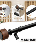 Illustration of Imitation Wood Grain Curtain Rod Set 1 Inch Diameter Heavy Duty Adjustable Drapery Rods For Windows 48 To 84 Inches
