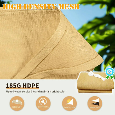 Triangle Sun Shade Sail 12x12x12 Outdoor Canopy UV Block 95 Percent HDPE Fabric for Backyard Patio Porch Garden Deck