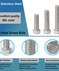 M8 X 25Mm Hex Head Bolts Set 20 Pack Stainless Steel 304 A2-70 Fully Threaded M8 X 1.25 Pitch Bright Finish