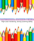 Colorful professional drawing pencils displayed in a pattern on white background, highlighting high color rendering and strong coverage.