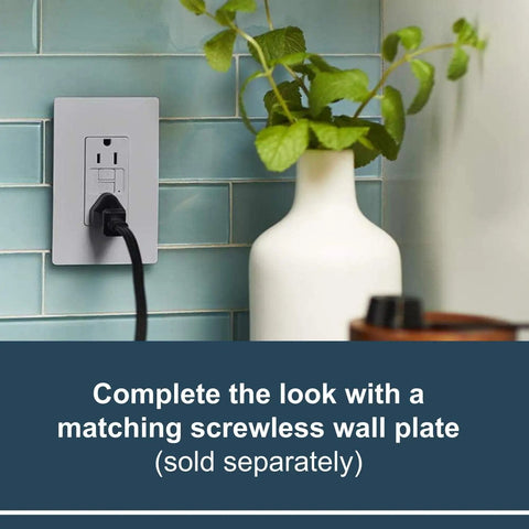 Radiant 15 Amp GFCI Self Test Decorator Duplex Outlet With Trip Indicator Gray 1597GRYCCD12 installed in kitchen