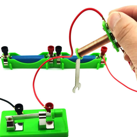 Hands On Electromagnet And Basic Electricity Circuit Kit with green plastic base and red wires for school lab DIY physics experiments