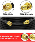 SMA Extension Cable 32.8ft 10m SMA Male to SMA Female RG58 50 Ohm Low Loss coax with connectors and warning label