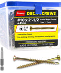 Heavy Duty Yellow Zinc Plated Deck Screws Number 10 By 2 1/2 Inch With Torx Star Drive in a storage box, 25 pack.