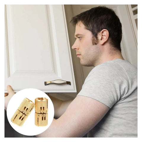 Man installing cabinet with Stainless Steel Self Closing Reversible Door Hinge Two Pack Hidden Rotation Pivot Hinge inset