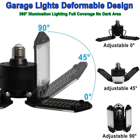 High Output 80W Garage Light With 3 Adjustable Panels Delivers 8000 Lumen At 6500K Daylight featuring angle adjustments