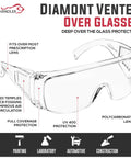 Diamont Clear Vented Over Glasses Safety Eyewear 6 Pack Impact Resistant Polycarbonate Lenses ANSI Z87 1 Certified with vented design