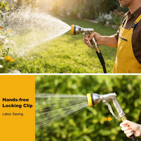 Heavy Duty 100 Percent Metal Hose Nozzle With 7 Spray Patterns High Pressure Sprayer For Watering Garden Washing Cars And Showering Pets
