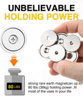 Heavy Duty Round Mounting Magnets With Screws 80 Lbs Hold 12 Pack Silver Neodymium Industrial Strength Magnets shown in hand