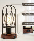Industrial Table Lamp With Touch Control Edison Desk Lamp 3 Way Dimmable Vintage Bedside Light AC Outlet Metal Cage