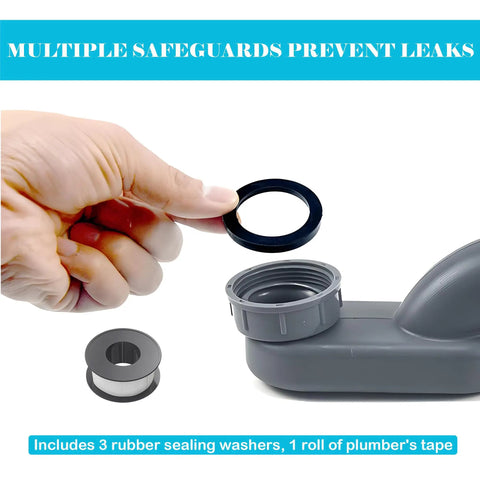 Hand holding a rubber seal for One Point Five Inch Low Profile Tub Drain Kit With Flexible P Trap And Easy Turn End Nuts.