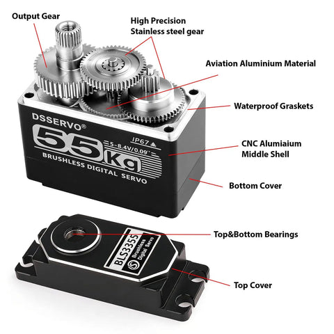 Heavy Duty Waterproof Brushless Servo With Full Metal Gears For 1 8 1 10 1 12 RC Cars High Torque Digital Servo with labeled parts
