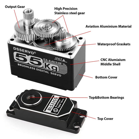 Beefy Brushless RC Servo With Full Metal Gears, 61 KgCm Torque, 0.09 Sec, 8.4V, Heat Dissipation Grooved Housing, Shockproof For 1/8 to 1/12 RC Cars.