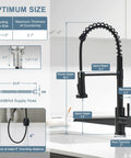 Glossy Black Touchless Kitchen Faucet With Pull Down Sprayer dimensions and installation guide shown on a kitchen counter.